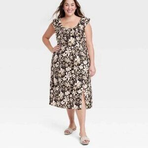 Ava & Viv Womens Plus Size XXL Ruffle Maxi Empire Waist Dress Black Floral $35